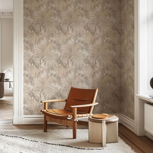 Vliestapete Blätter Tropisch Creme Beige Taupe 10558-02 Raum
