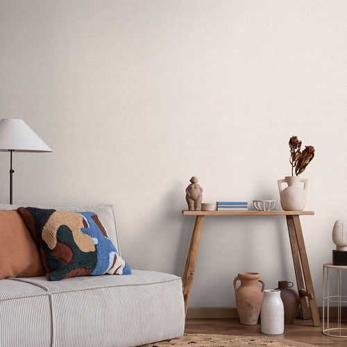 Vliestapete Einfarbig Textiloptik Beige Creme 10563-14 Raum