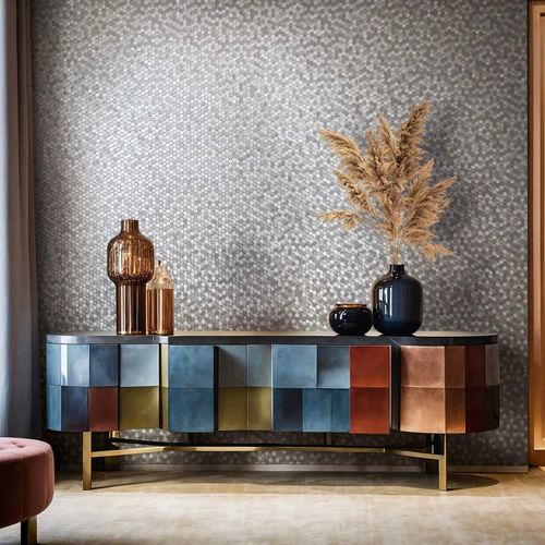 Tapete Papis Loveday Mosaik Silber Metallic 35814 Raum