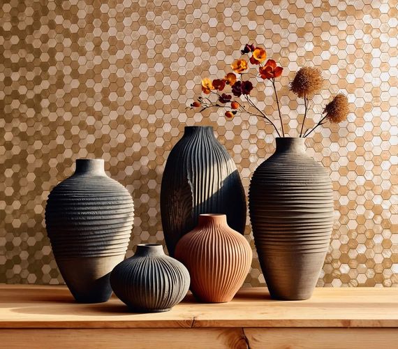Tapete Papis Loveday Mosaik Bronze Gold Metallic 35818 Raum
