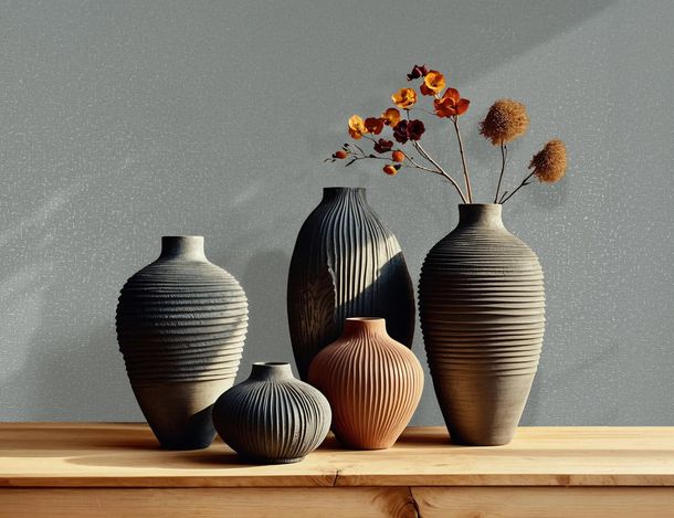 Tapete Papis Loveday Uni Putzoptik Dunkelgrau 35827 Raum