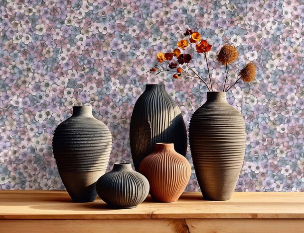 Tapete Papis Loveday Floral Blumen Lila Rosa Blau 35844 Raum