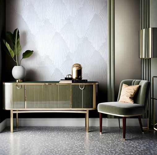 Tapete Papis Loveday Fächer Hellgrau Metallic 35846 Raum