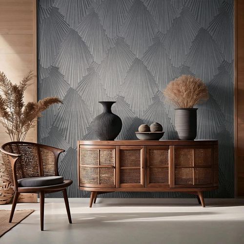 Tapete Papis Loveday Fächer Grau Silber Metallic 35849 Raum