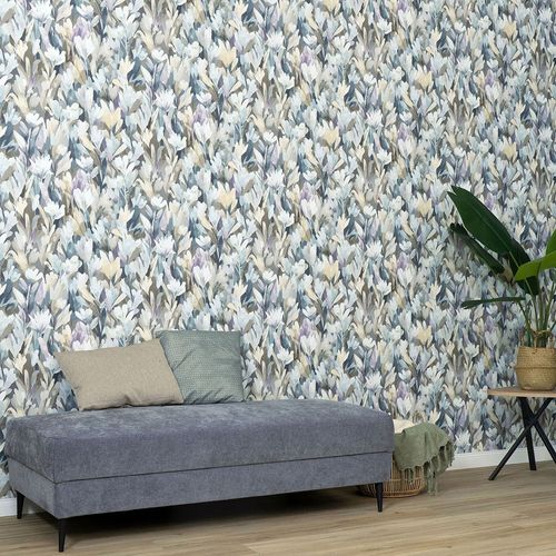 Vliestapete Floral Blumen Blau Creme Braun 10586-09 Raum