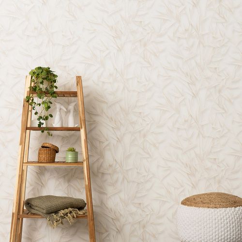Vliestapete Floral Blätter Creme Beige Glitzer 10587-02 Raum