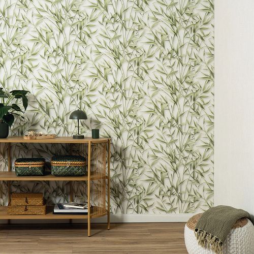 Vliestapete Floral Blätter Creme Grün Glitzer 10587-07 Raum