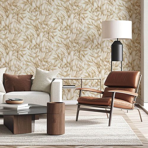 Vliestapete Floral Blätter Creme Braun Glitzer 10587-11 Raum