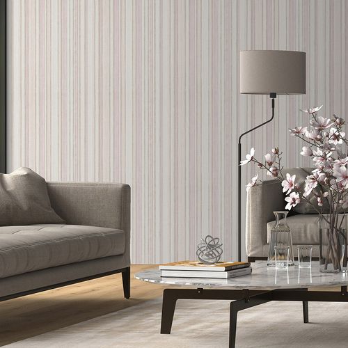Vliestapete Streifen Muster Rosa Beige Creme 10588-05 Raum