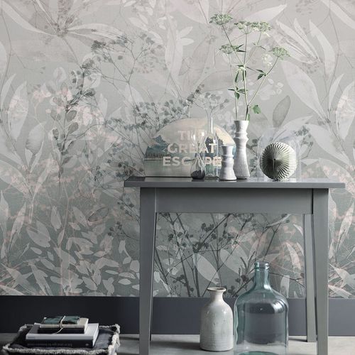 Fototapete Blattmuster Floral Taupe Grau 22102-07-01 Zimmer