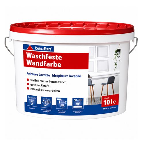 baufan Waschfeste Wandfarbe weiß Innenfarbe 10L